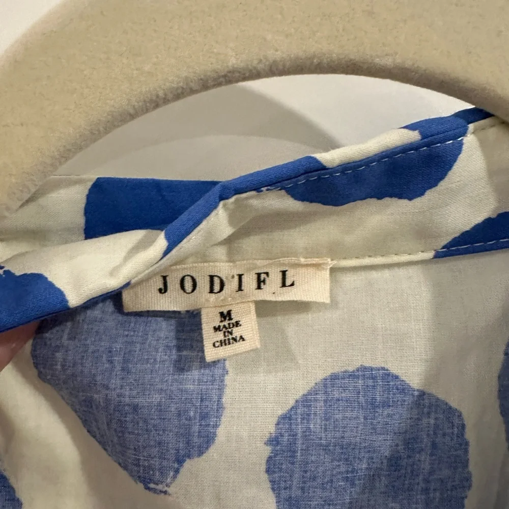 JODIFL White and Blue Polka Dot Ruffle Blouse - Picture 10 of 10